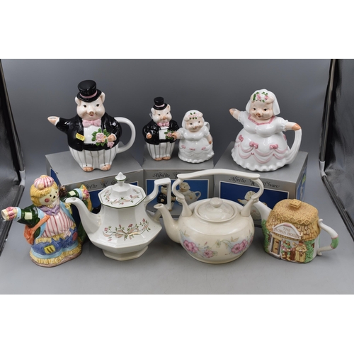 610 - Mixed Selection Of Teapots Including 3  Afretto Giftware Teapots, 