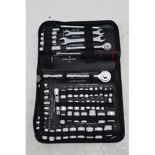 653 - A Selection of Tools To Include Socket Set, Tyre Inflator, Black & Decker AutoTape and Other.