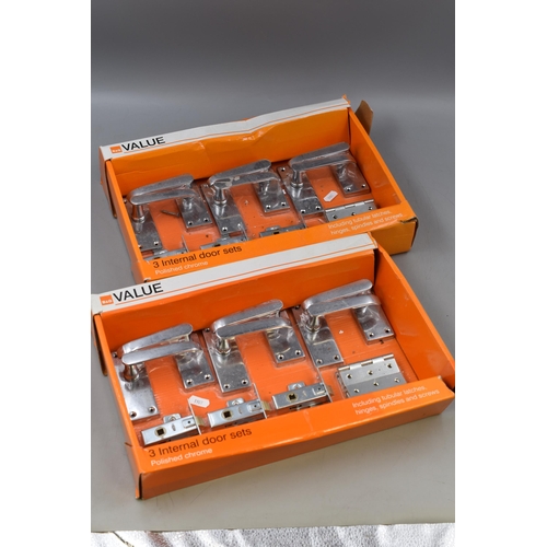 657 - Two Boxed B&Q Sets of Three Internal Chrome Door Handles.