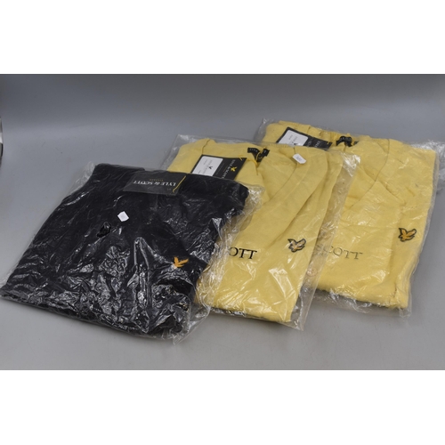 676 - A Selection of Three Lyle & Scott Cardigans With Tags. Includes Two In Yellow (Large and XL), And on... 