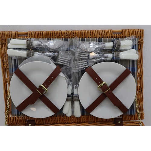 680 - New Rattan Picnic Basket complete with Plates, Mugs, Cutlery and Cool Bags