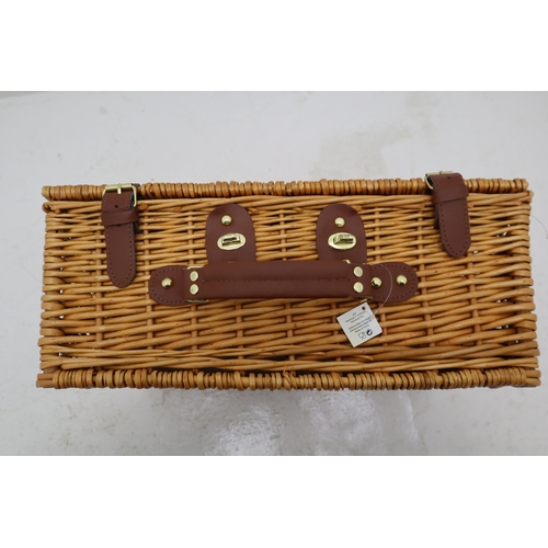 680 - New Rattan Picnic Basket complete with Plates, Mugs, Cutlery and Cool Bags