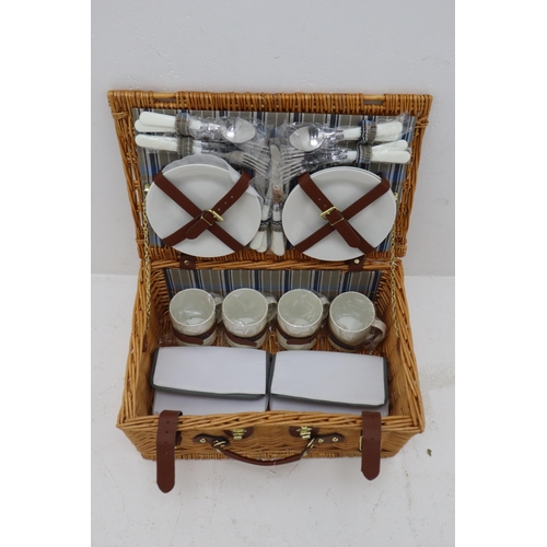 680 - New Rattan Picnic Basket complete with Plates, Mugs, Cutlery and Cool Bags