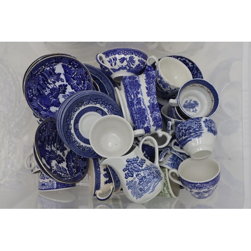 700 - Two Boxes of Assorted Blue and White Ceramics. Includes Churchill, Booths, Woods Ware and More.