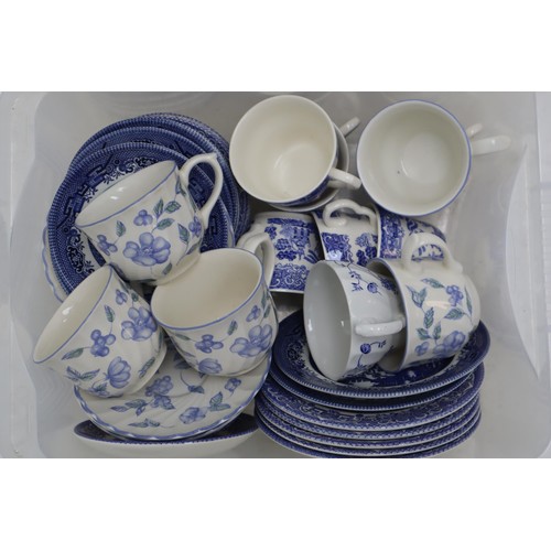 700 - Two Boxes of Assorted Blue and White Ceramics. Includes Churchill, Booths, Woods Ware and More.