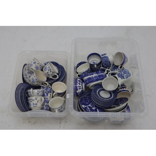 700 - Two Boxes of Assorted Blue and White Ceramics. Includes Churchill, Booths, Woods Ware and More.