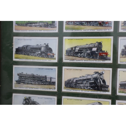 687 - A Framed And Glazed Set of Wills Railway Engine Cigarette Cards With A Set of Wills Speed Cigarette ... 