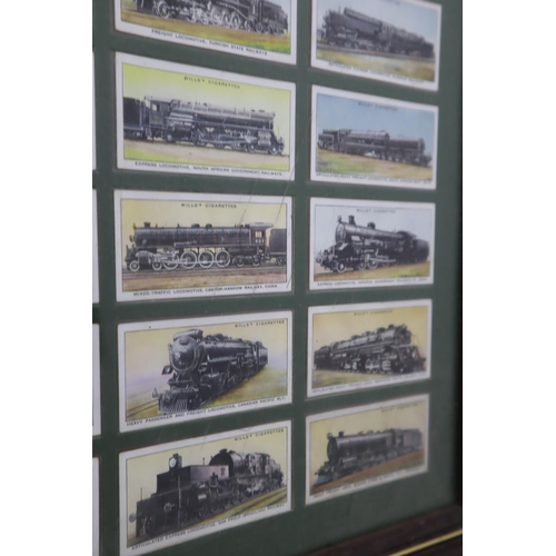 687 - A Framed And Glazed Set of Wills Railway Engine Cigarette Cards With A Set of Wills Speed Cigarette ... 