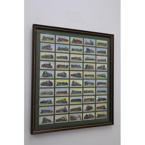 687 - A Framed And Glazed Set of Wills Railway Engine Cigarette Cards With A Set of Wills Speed Cigarette ... 