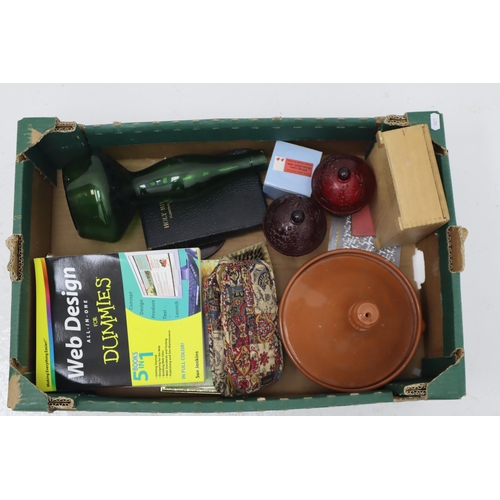 703 - A Mixed Selection To Include Cadbury's Box, Tagine, Bulmers Green Glass Vase and More