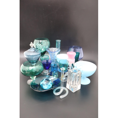 705 - Selection of Quality Coloured glassware including paperweight, Brandy Glasses, Candleholders and Mor... 