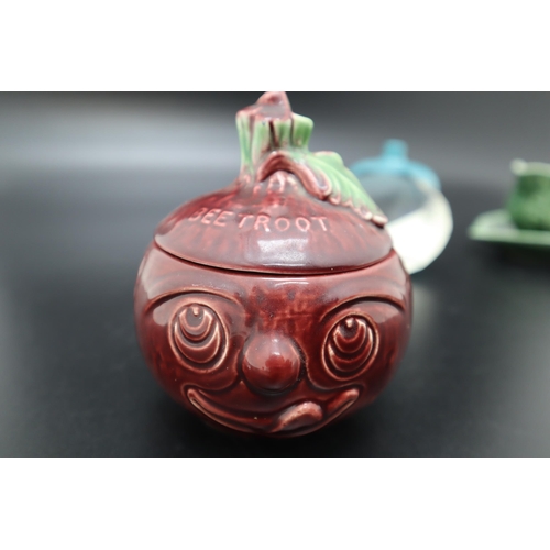 243 - Sylvac Beetroot pot, Diamond Paperweight, Sauce pot with Tray and Vase