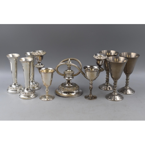 349 - Selection Of Silver Plated Objects Including Ianthe Candelabra, 3 Candlestick Holders And More