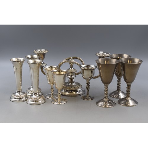 349 - Selection Of Silver Plated Objects Including Ianthe Candelabra, 3 Candlestick Holders And More