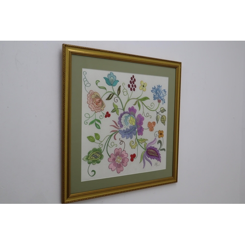 427 - 2 Floral Embroidery Art In Frames By 