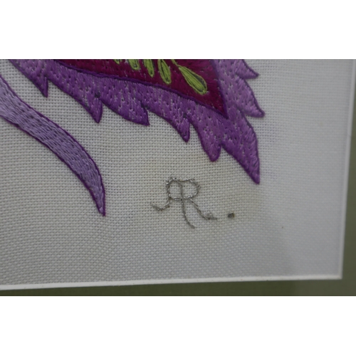 427 - 2 Floral Embroidery Art In Frames By 