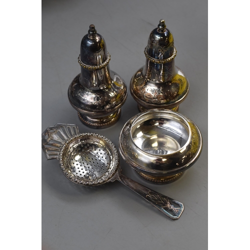 147 - Mixed Collection Of Hand-Engraved Silver Plated Silverware Including Teapot, Salt & Pepper Shakers A... 