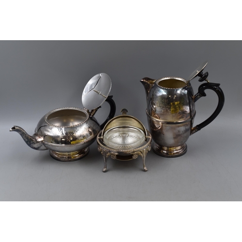 147 - Mixed Collection Of Hand-Engraved Silver Plated Silverware Including Teapot, Salt & Pepper Shakers A... 