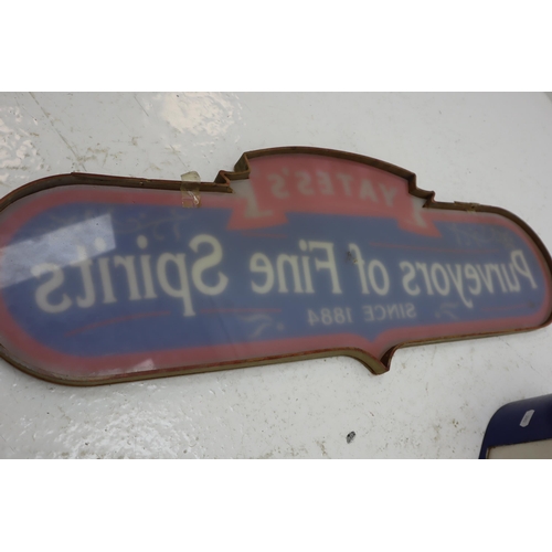 270 - Yates Purveyors of Fine Sprits Illuminated Sign (Untested)