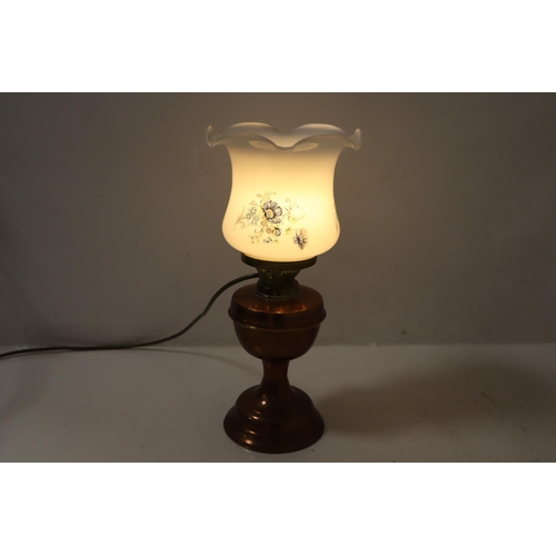 271 - Duplex Copper Table Lamp with Floral Glass Shade (44cm)