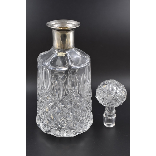 21 - Vintage Crystal Decanter with Silver Plated Collar and Original Stopper (28cm)