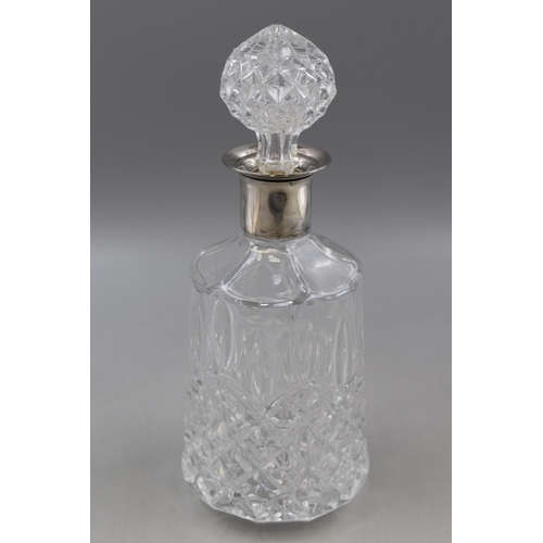 21 - Vintage Crystal Decanter with Silver Plated Collar and Original Stopper (28cm)