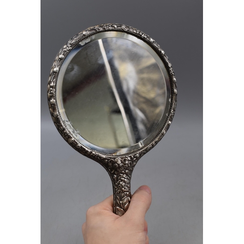 24 - Hallmarked Birmingham Silver Hand Mirror with Bevel Edged Glass