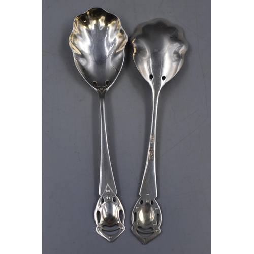 28 - A Pair of Hallmarked Sheffield Silver Jam Spoon, In Case. Circa 1909.