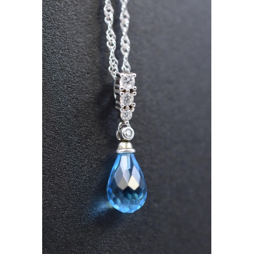 36 - Silver 925 Blue Stoned Rain Drop Pendant on Silver 925 Chain. Complete in Presentation Box.