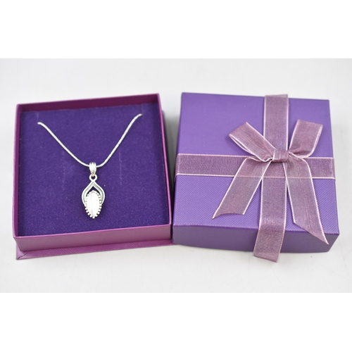 38 - Silver 925 Oval Stoned Pearlescent Pendant Necklace on Silver 925 Chain. Complete in Presentation Bo... 