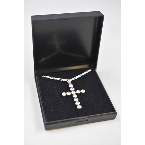 43 - Silver 925 Multi Stoned Cross Pendant Necklace Complete with Presentation Case