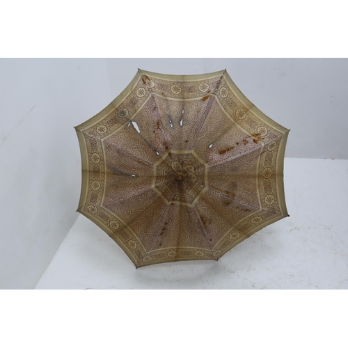 313 - Oriental Hand painted Bamboo Parasol and a ladies Fabric Parasol with Bamboo Handle