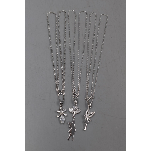 53 - Three Silver 925 Pendant Necklaces on Silver 925 Chains, includes Fairy, Balloon Girl and Insect. La... 