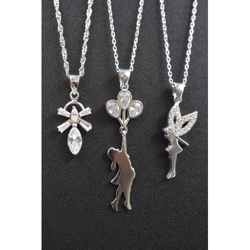 53 - Three Silver 925 Pendant Necklaces on Silver 925 Chains, includes Fairy, Balloon Girl and Insect. La... 