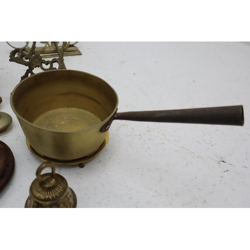 391 - A Selection of Mostly Brass Items, Includes Brass Pan, Candlesticks and More.