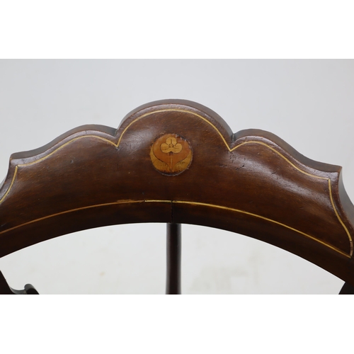 397 - Edwardian Mahogany Corner Chair with Inlay Decoration and Delicate Fretwork to the sides covered in ... 