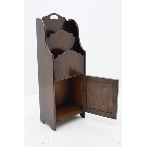 399 - Vintage Dark Oak Newspaper Stand with Storage Cupboard (84cm x 31cm)