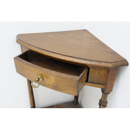 401 - Vintage Solid Oak Corner Table with One Drawer and One Shelf Under Storage a Nice Quality Example th... 