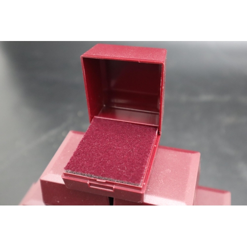 410 - Ten New Ring Jewellery Presentation Boxes in Claret Red with Velvet Foam Insert. Approx. 5cm x 4cm x... 