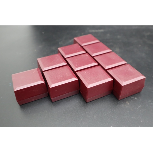 410 - Ten New Ring Jewellery Presentation Boxes in Claret Red with Velvet Foam Insert. Approx. 5cm x 4cm x... 