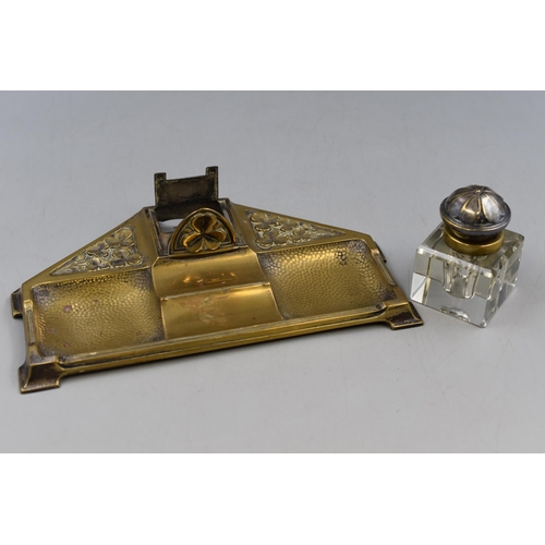 132 - A Brass Floral Desk Inkstand, Approx 9