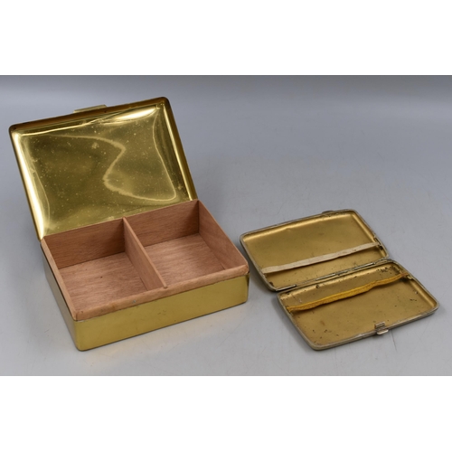 142 - Mid Century Brass Cigarette Box (17cm) and a Pocket Cigarette / Cigar Case