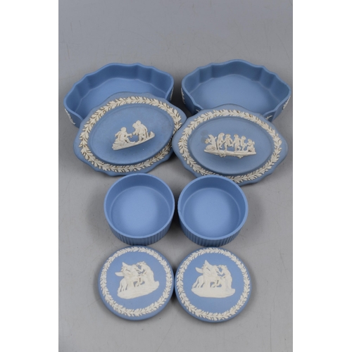 427 - A Selection of Twelve Wedgwood Jasperware Lidded Trinket Dishes. Includes Commemorative, Pair of Egg... 