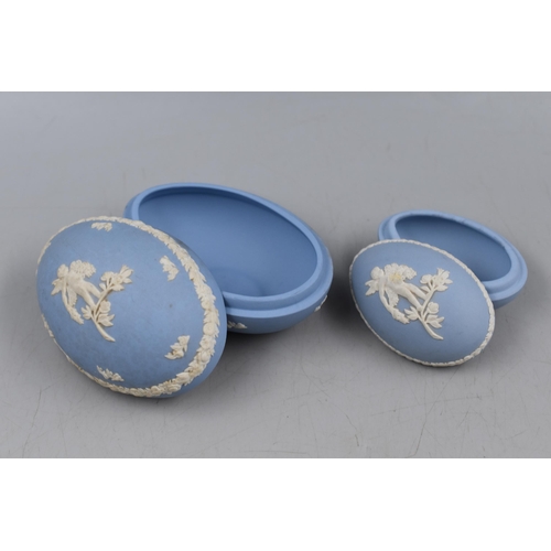 427 - A Selection of Twelve Wedgwood Jasperware Lidded Trinket Dishes. Includes Commemorative, Pair of Egg... 