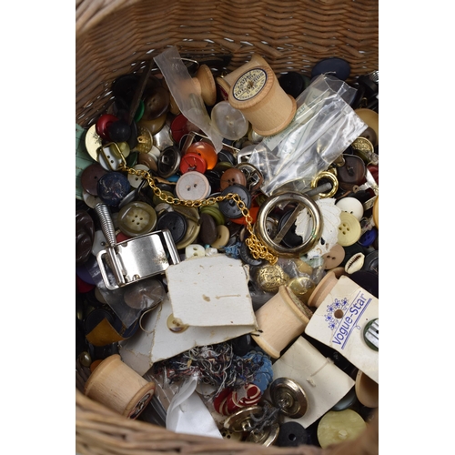 443 - Large Vintage Wicker Basket Half Full of Buttons and others