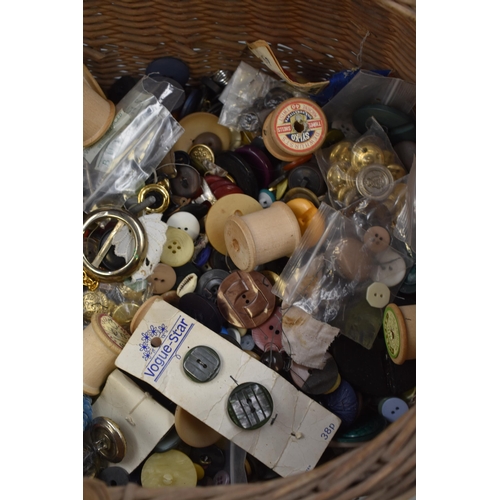 443 - Large Vintage Wicker Basket Half Full of Buttons and others