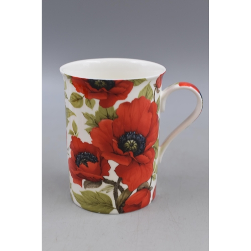 444 - Boxed Collection of Six Fine China Mugs by Stechcol, Cottage Garden Collection depicting Poppies