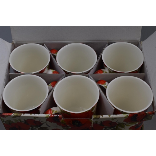 444 - Boxed Collection of Six Fine China Mugs by Stechcol, Cottage Garden Collection depicting Poppies