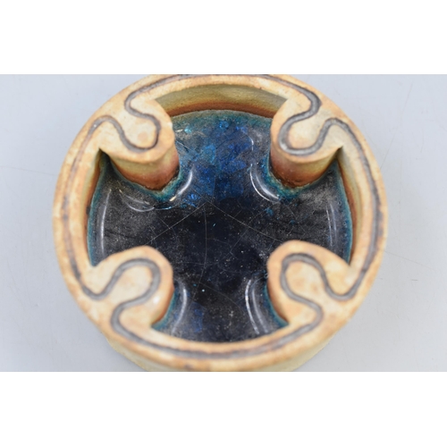 212 - Canterbury Stoneware Ashtray With Dark Blue Glass Interior