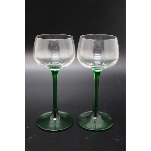 220 - Selection of Coloured Glassware including Long stemmed Wine Glasses Fruit Bowls and Vases